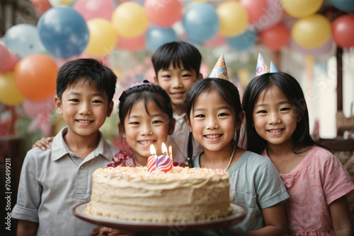 asian family celebrating birthday party