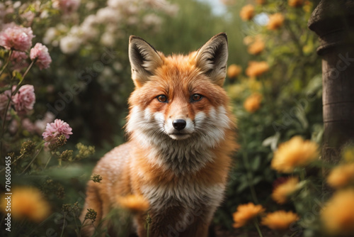 red fox portrait in the garden 