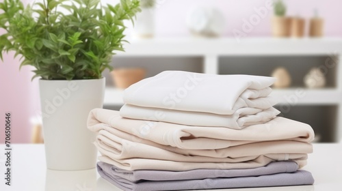A Stack of Immaculate Bedding Sheets, Framed by a Laundry Room's Gentle Blur
