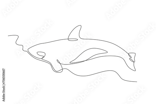 Fototapeta Naklejka Na Ścianę i Meble -  A shark swims fast. World Wildlife Day one-line drawing