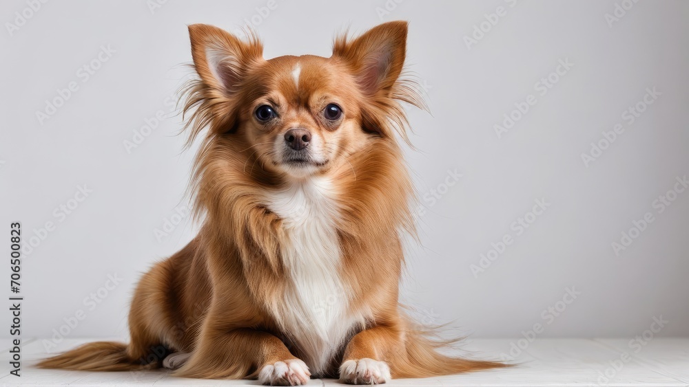 Red chihuahua dog on grey background
