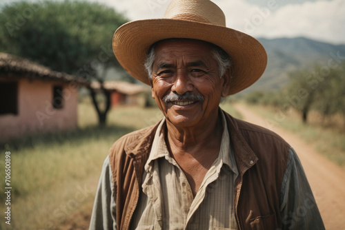 portrait of a mexican cowboy in a field