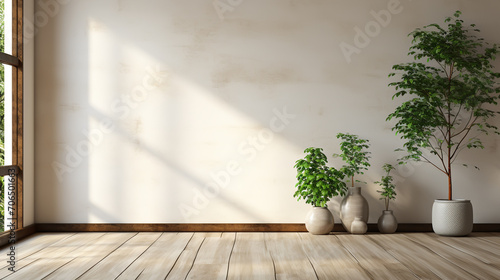 Contemporary minimalist empty interior with blank wall. illustration mock up.