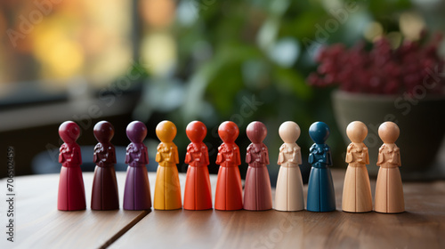 Wooden people figures divided into groups photo