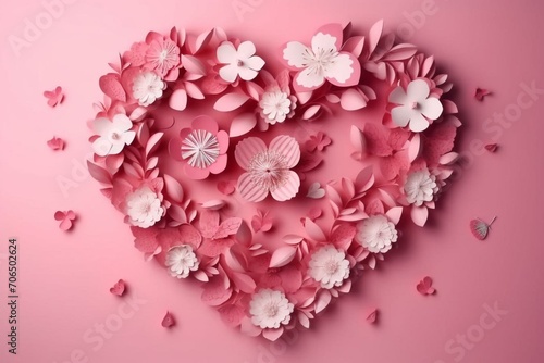 Romantic symbol and blossom in pink, flowery design with heart shape. Generative AI photo