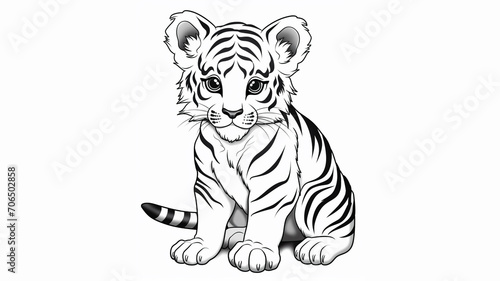 coloring page for kids  baby tiger  cartoon style  thick line  low detail  no shading