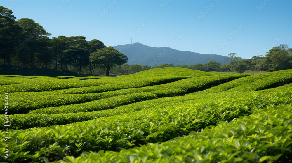 The tea plantations background , Tea plantations in morning light