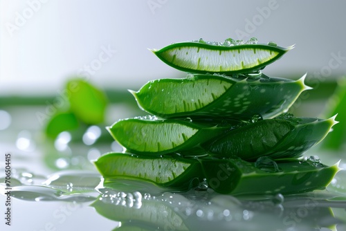 Stack of Aloe vera sliced with gel dripping