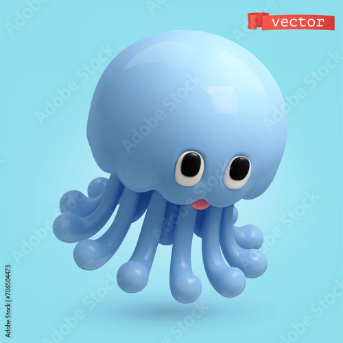Jellyfish, 3d render vector cartoon icon