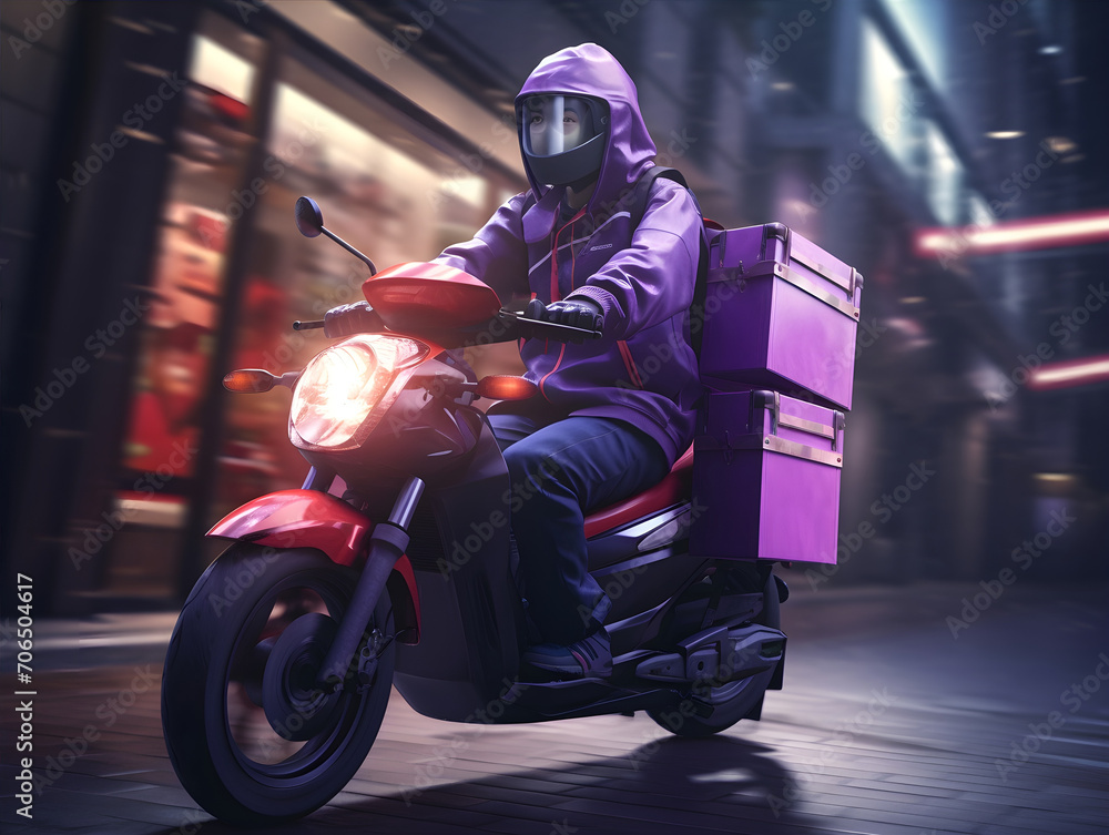 Motorbike Food Delivery Guy in Work in a City AI Artwork