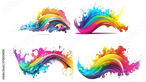 Colorful abstract ink in rainbow colors flows on white background