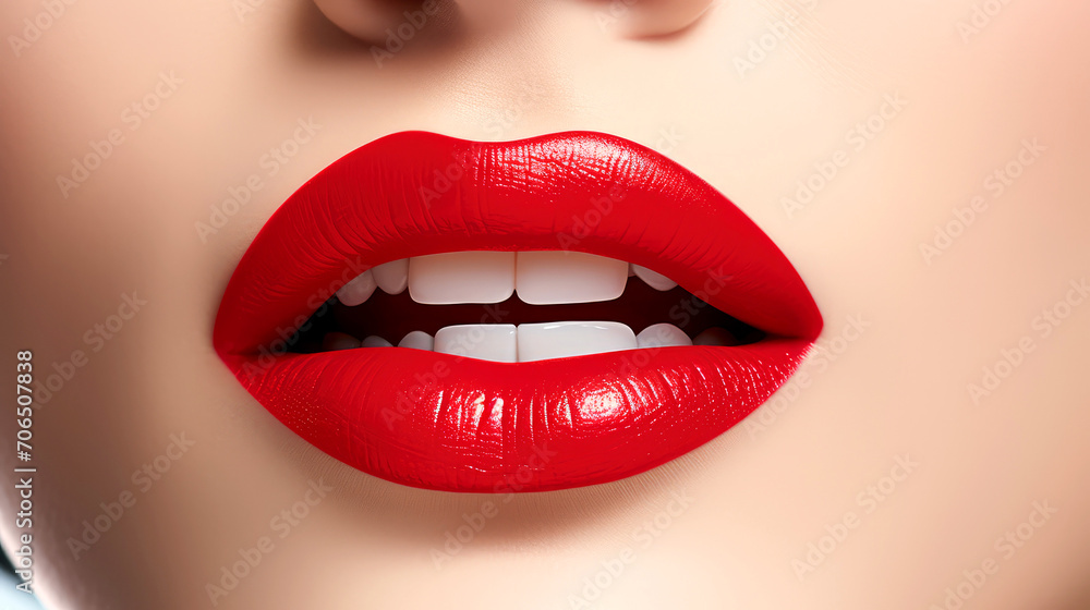 Obraz premium Red Lips Elegance: Close-Up Beauty and Glamour in Vibrant Passion