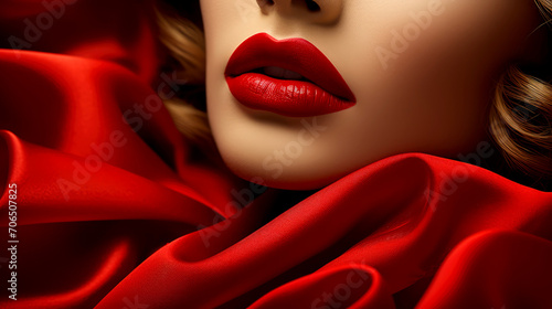 Red Lips Elegance  Close-Up Beauty and Glamour in Vibrant Passion