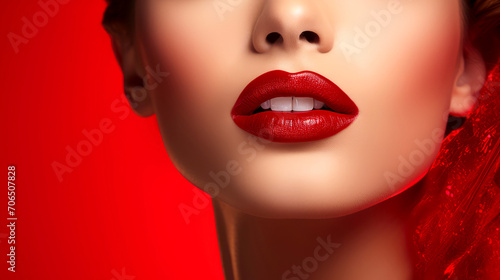 Red Lips Elegance  Close-Up Beauty and Glamour in Vibrant Passion