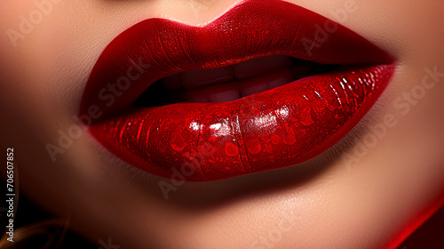 Red Lips Elegance: Close-Up Beauty and Glamour in Vibrant Passion