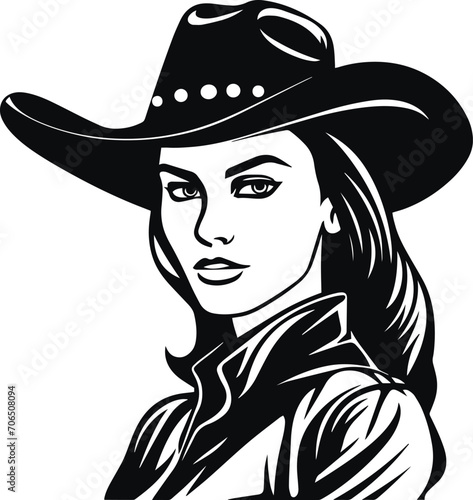 Girl Cowboy in a hat, Black Woman Cowboy silhouette, Woman in hat Vector illustration © Dmytro