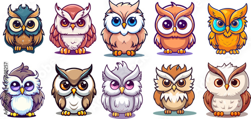 Cute owl, cartoon style illustration, on transparent background