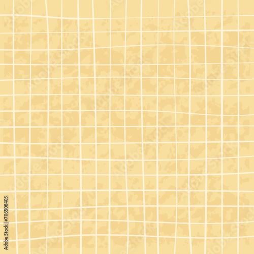 Hand drawn cute grid. doodle beige, white, yellow plaid pattern with Checks. Graph square background with texture. Line art freehand grid vector outline grunge print