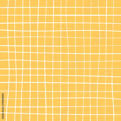Hand drawn cute grid. doodle yellow, white plaid pattern with Checks. Graph square background with texture. Line art freehand grid vector outline grunge print