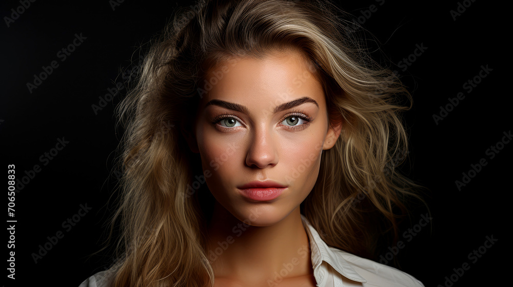 Radiant Beauty: Close-up Portrait of a Graceful Woman with Clear Skin and Beautiful Eyes Radiant Beauty: Close-up Portrait of a Graceful Woman with Clear Skin and Beautiful Eyes