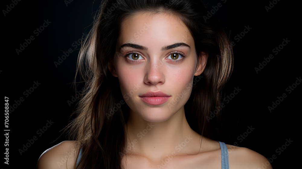 Radiant Beauty: Close-up Portrait of a Graceful Woman with Clear Skin and Beautiful Eyes Radiant Beauty: Close-up Portrait of a Graceful Woman with Clear Skin and Beautiful Eyes