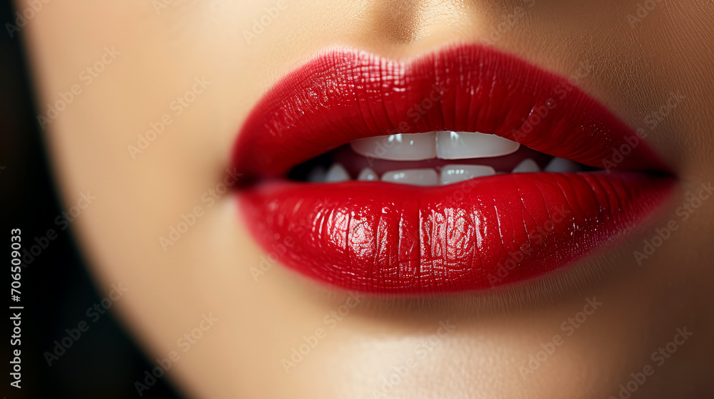 Closeup of Stunning Red Lips with Luxurious Lip Gloss Closeup of Stunning Red Lips with Luxurious Lip Gloss