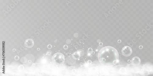 Air bubbles.Soap foam vector illustration on a transparent background.	
 photo