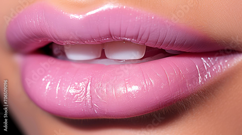 Closeup of Stunning Pink Lips with Luxurious Lip Gloss