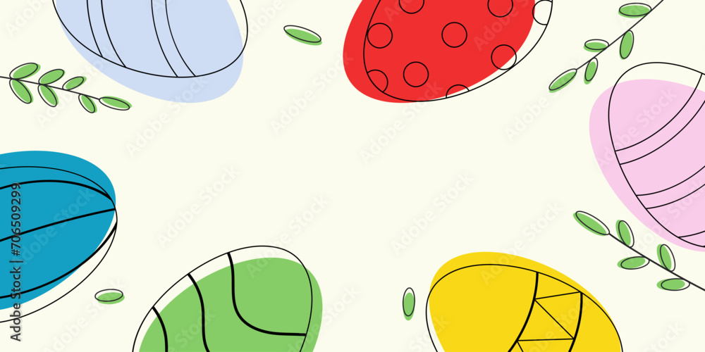 Easter banner with eggs. Flat minimalistic vector illustration. Lineart modern style. Template for greeting card. Easter banner with eggs. Flat minimalistic vector illustration. Lineart modern style. Template for greeting card.