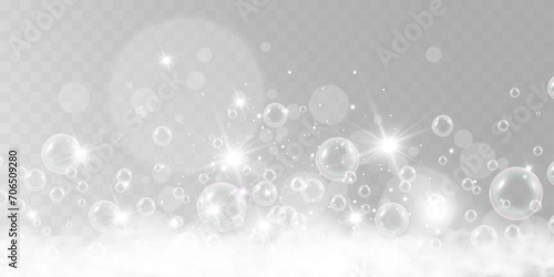 Air bubbles.Soap foam vector illustration on a transparent background.	
