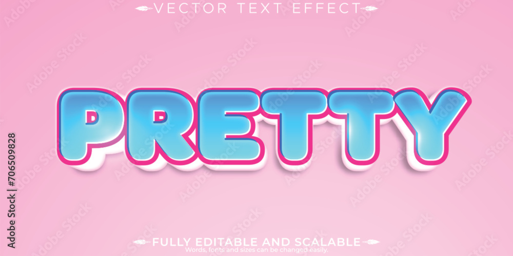 Editable text effect pretty, 3d pink and cute font style.