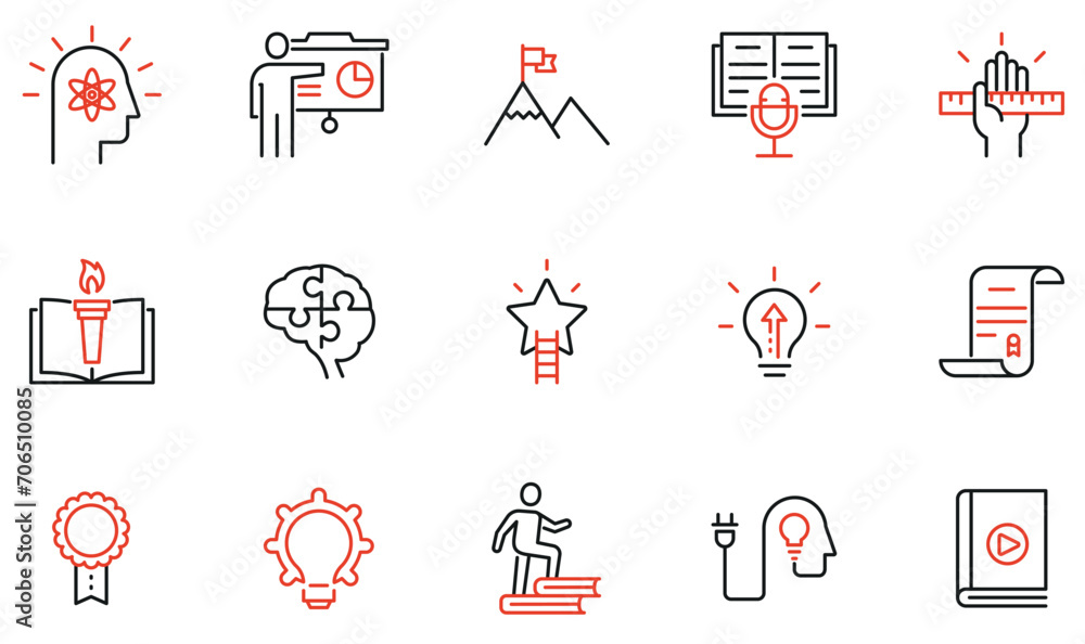 Vector Set of linear icons to business people training, tutorship, educational process and career progress. Mono line pictograms and infographics design elements Vector Set of linear icons to business people training, tutorship, educational process and career progress. Mono line pictograms and infographics design elements