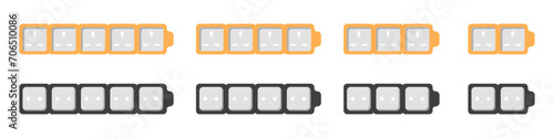 Extension cords vector icon set. Extension cord with plug. Many connectors for electrical appliances. Icons of braided cables of electrical extension cords. White extension cord background.