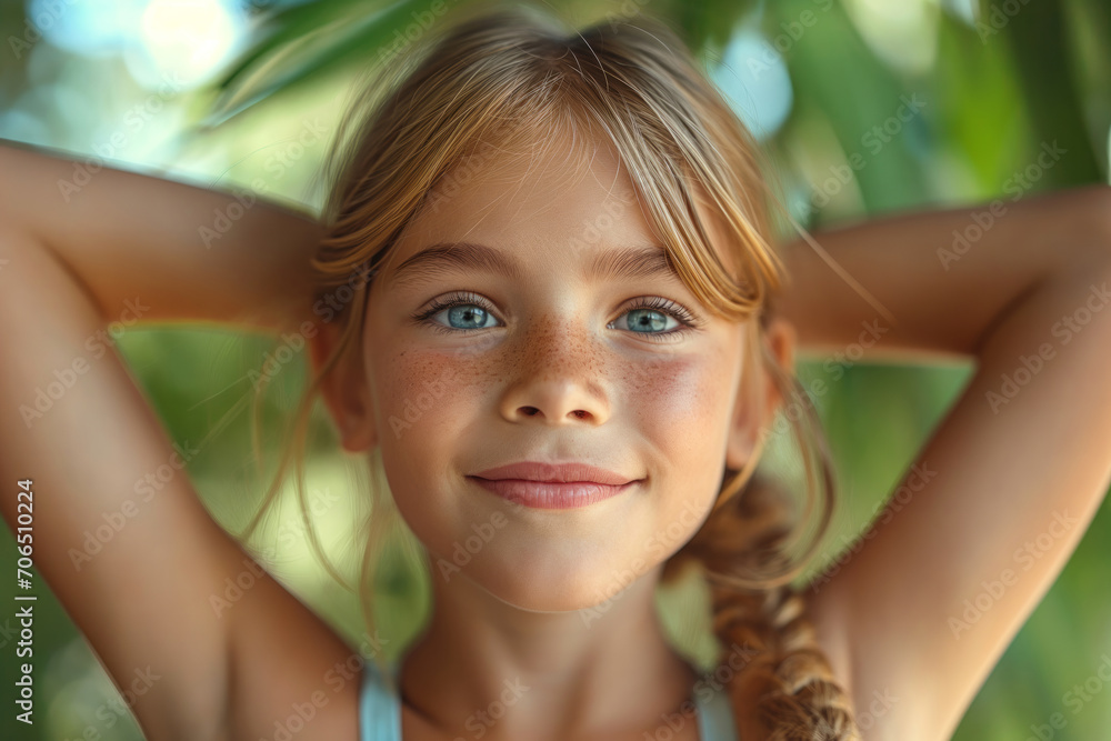Cute little girl looking at the camera. Portrait of smiling kid girl in outdoor Cute little girl looking at the camera. Portrait of smiling kid girl in outdoor