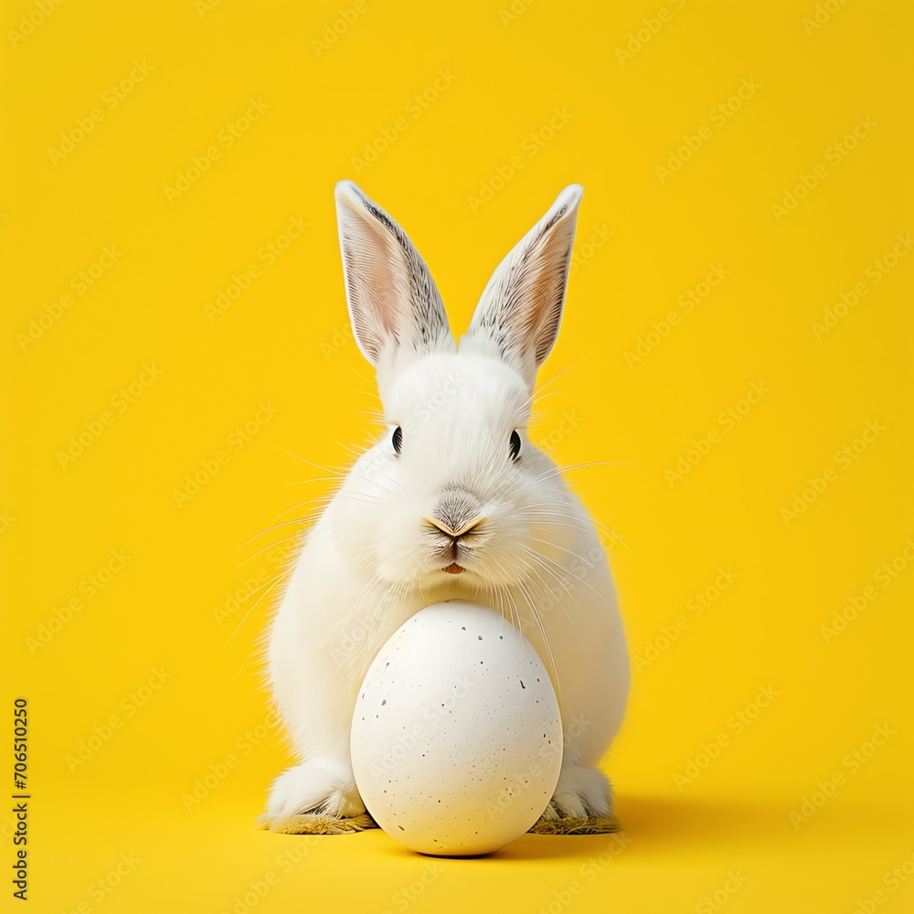 Easter Bunny with eggs on yellow background Easter Bunny with eggs on yellow background