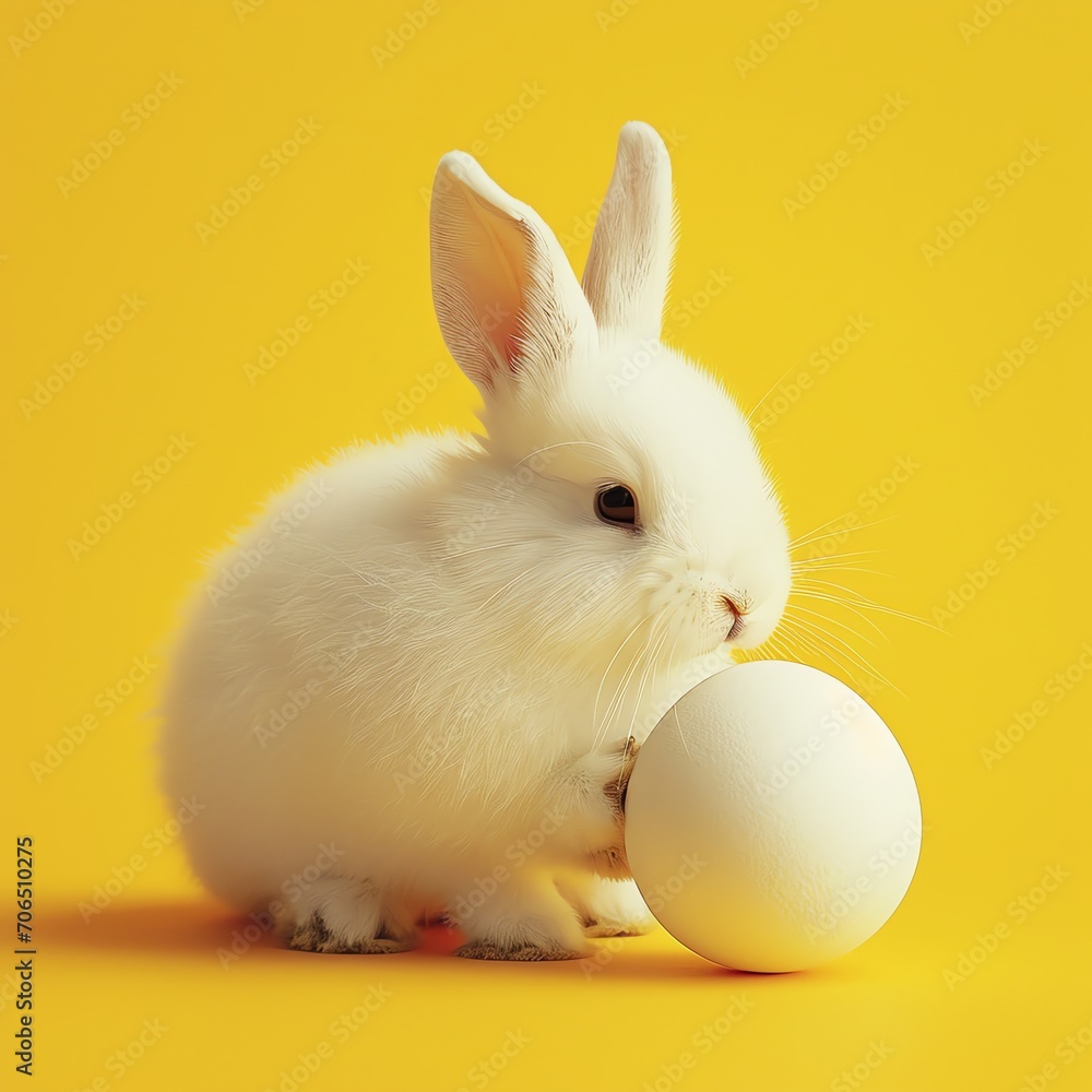 Easter Bunny with eggs on yellow background Easter Bunny with eggs on yellow background