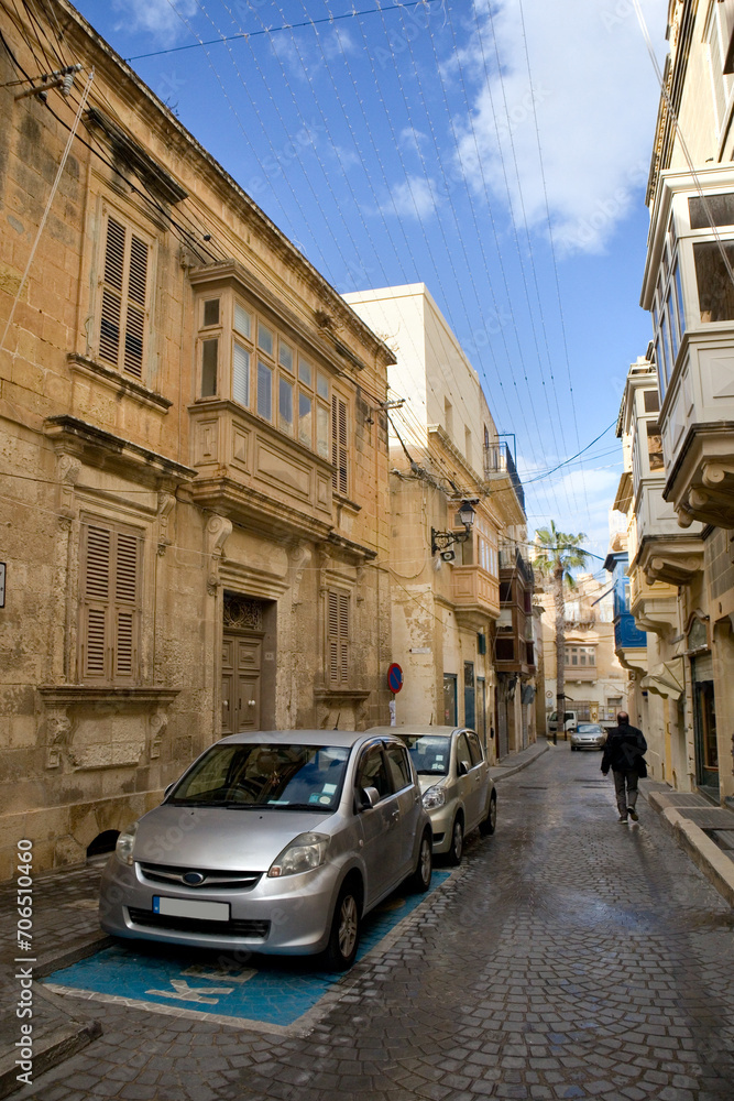 Historical street in downtown in Victoria, Malta 