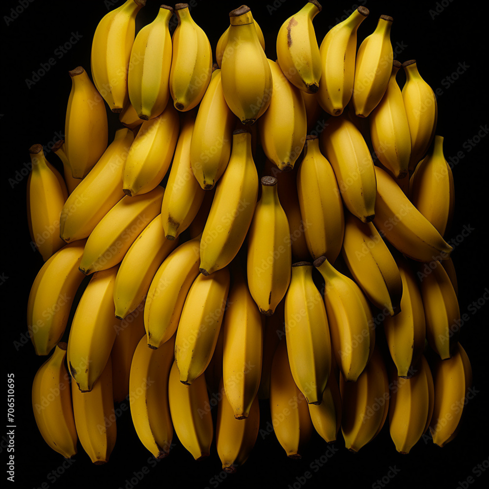 fondo con detalle de multitud de bananas sobre fondo de color negro