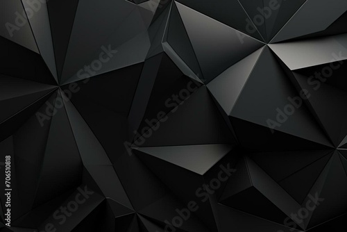 Dark, polygonal surface with triangular pyramids. Futuristic, sleek 3D backdrop. Generative AI