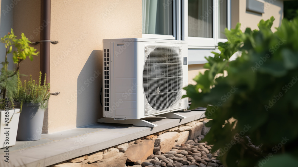 heating pump, ventilation or air conditioning unit outside a family home
heating pump, ventilation or air conditioning unit outside a family home