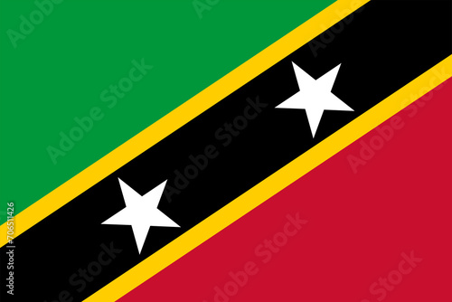 Flag of Saint Kitts and Nevis. Striped flag with two stars. State symbol of the Federation of Saint Kitts and Nevis.
