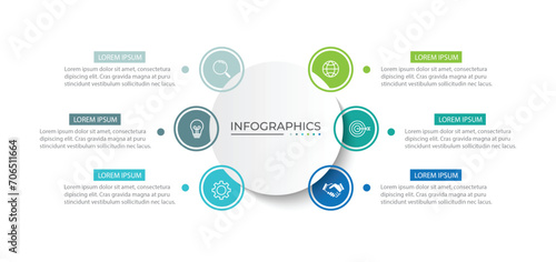 Business infographic template. Circle creative element design with marketing icons. Vector illustration 6 Step.
