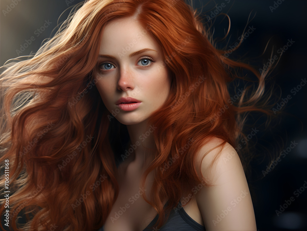 Obraz premium Red Hair Natural Young Beauty Woman AI Portrait