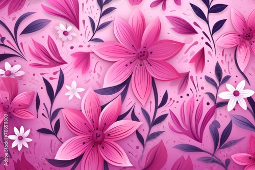 Fuchsia pastel template of flower designs with leaves