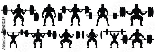 Bodybuilder fitness and gym silhouettes set, large pack of vector silhouette design, isolated white background