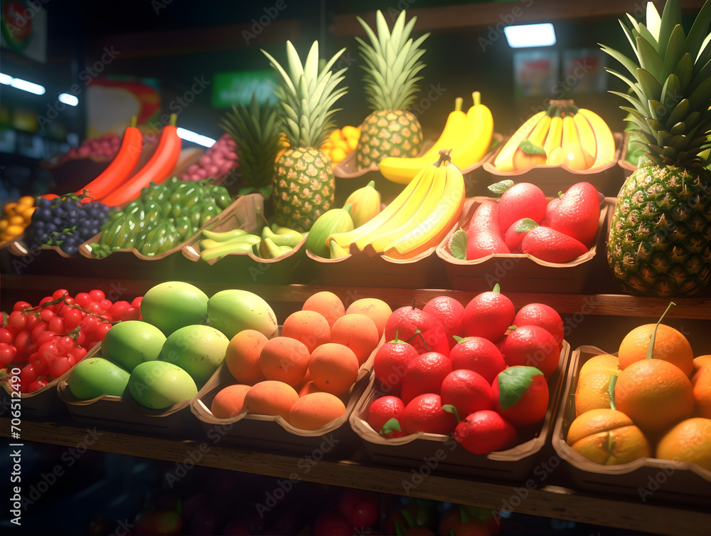 Rich Variety of Fresh Fruits in a Shop Anime Style AI Artwork