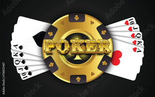 White poker cards with gold casino gambling chip