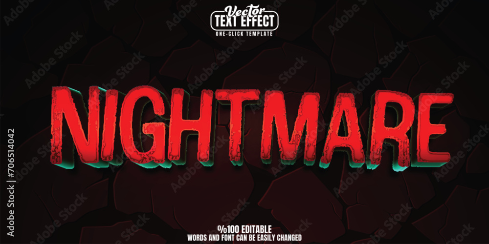 Nightmare editable text effect, customizable horror and halloween 3D font style