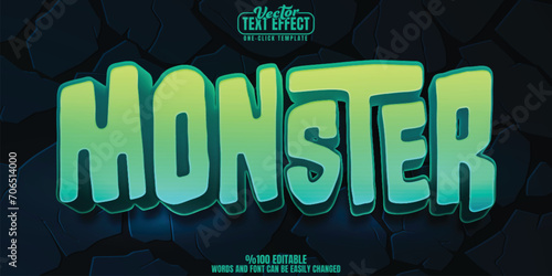 Cartoon monster editable text effect, customizable horror and kids 3D font style