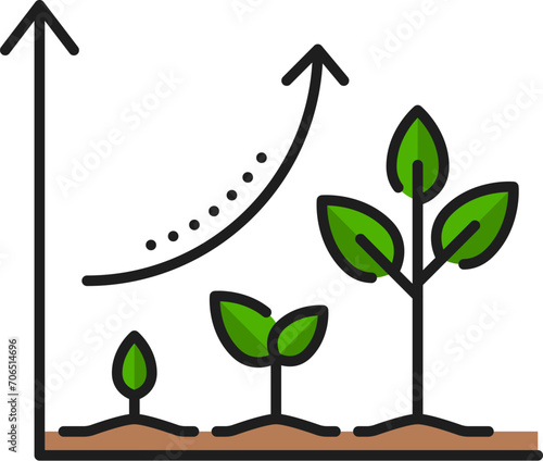 Agriculture sprout leaves, agronomy green plant seed, horticulture seedling thin line icon. Agronomy seedling cultivation, farming harvest line vector icon with plant growth in soil infographics